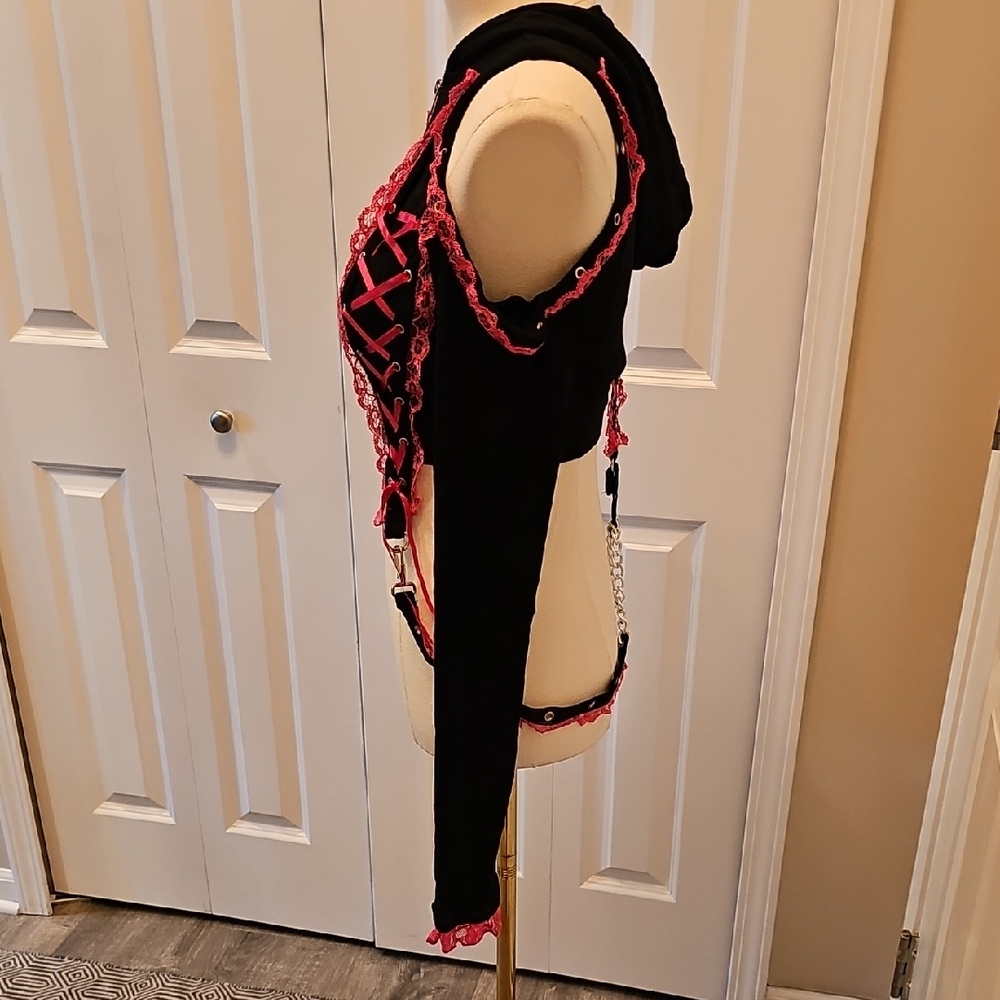 SOLD Tripp NYC Black and Pink Lace-Up Hoodie S - Picture 2 of 4